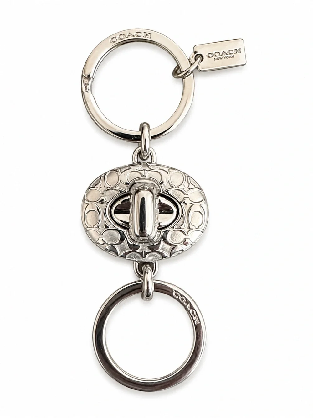 Coach Signature C Turnlock Valet Key Fob Keychain Silver Tone